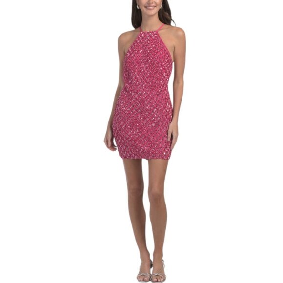 LIV FOSTER Sleeveless Halter Beaded Mini Dress